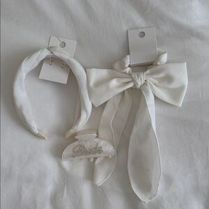 NWT White Bridal Hair Set - Bow, Headband & 'Bride' Clip